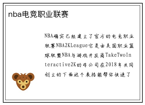 nba电竞职业联赛