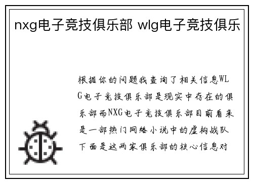 nxg电子竞技俱乐部 wlg电子竞技俱乐